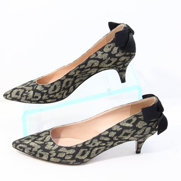 J Crew Animal Print Kitten Heel sz 12 Women Dulci Pumps Shoes Bow Pointed Toe - Picture 3 of 9